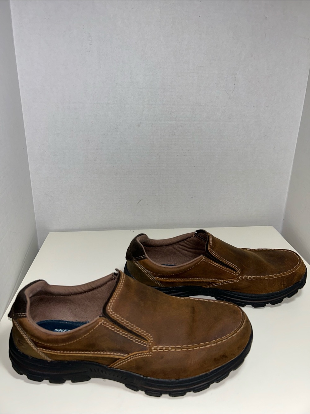 Skechers Braver Rayland 64502 Relaxed Fit Brown Leather Memory Foam Loafer